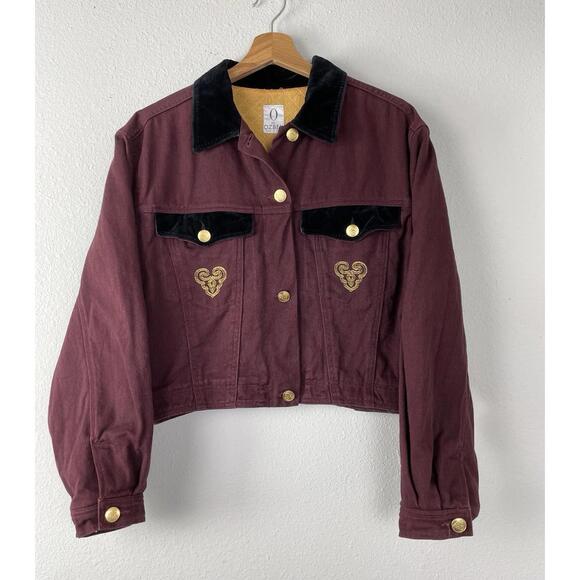 O for Ozbek Vintage 90s Burgundy Denim Crop Balloon Sleeve Jacket